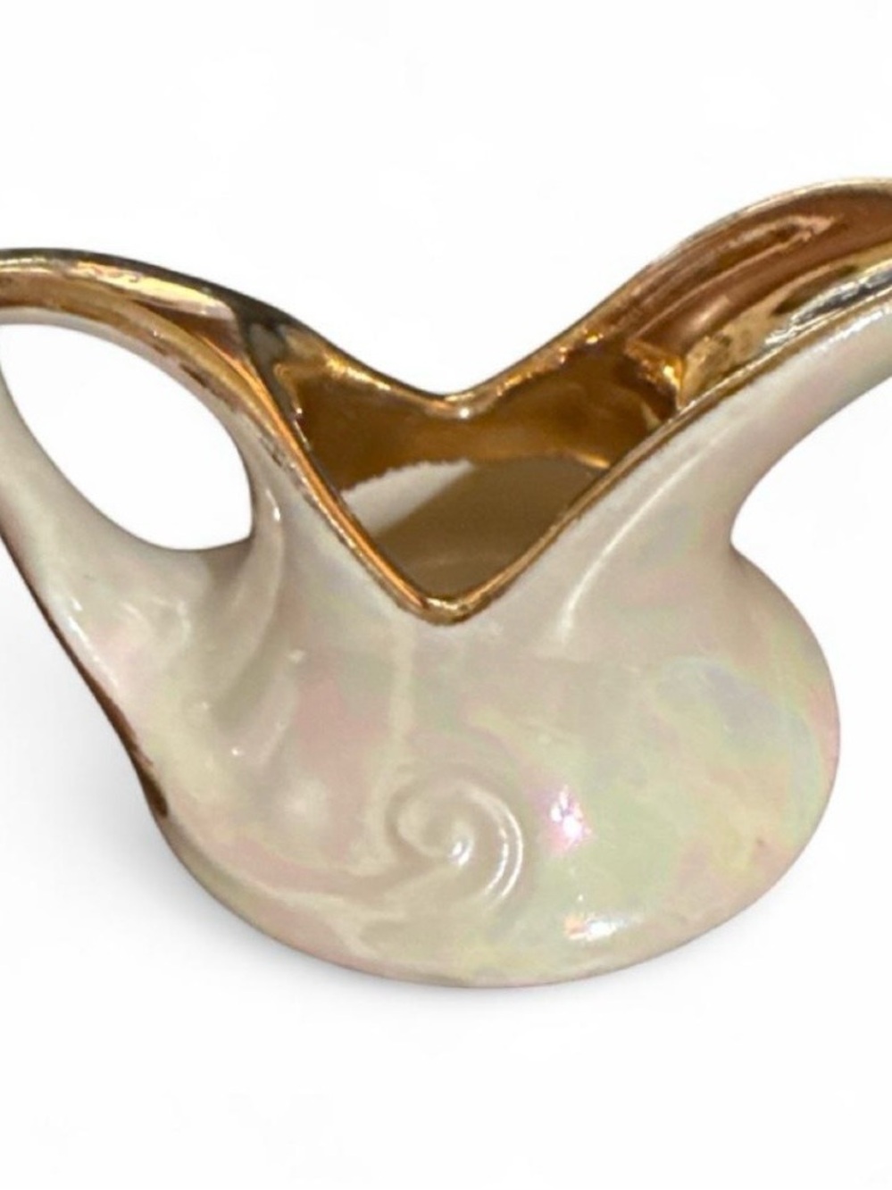 Iridescent Cream and Gold miniature Decorative Pitcher-